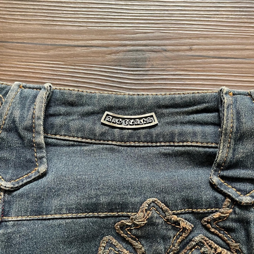 A&G Rock n Roll Couture Fleur Knee Cross Patch Bootcut Flare Pants - Picture 7 of 7